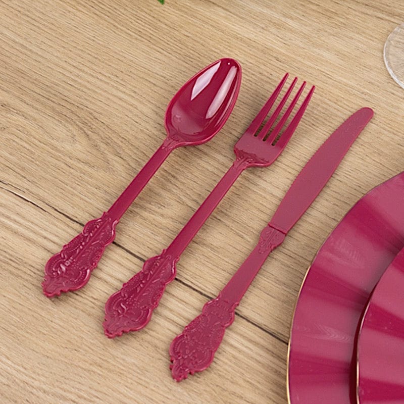 72 Baroque Style Heavy Duty Plastic Cutlery Spoons Forks and Knives Set - Disposable Tableware