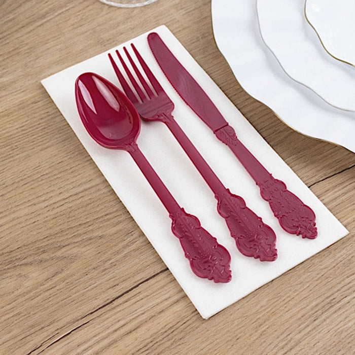 72 Baroque Style Heavy Duty Plastic Cutlery Spoons Forks and Knives Set - Disposable Tableware