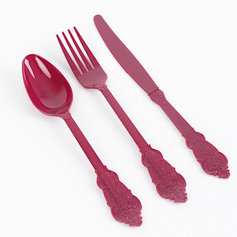72 Baroque Style Heavy Duty Plastic Cutlery Spoons Forks and Knives Set - Disposable Tableware