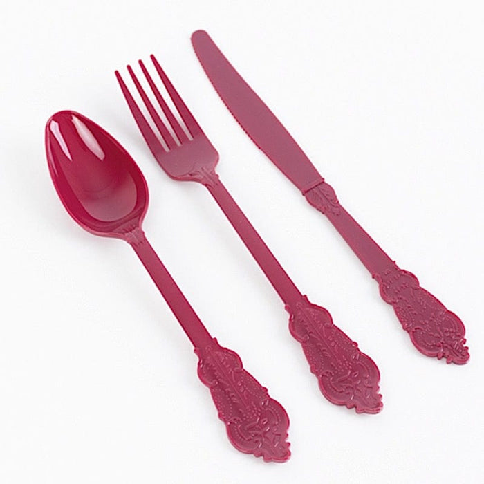 72 Baroque Style Heavy Duty Plastic Cutlery Spoons Forks and Knives Set - Disposable Tableware