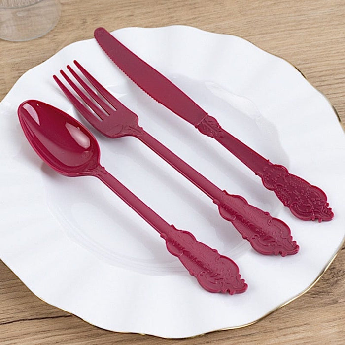 72 Baroque Style Heavy Duty Plastic Cutlery Spoons Forks and Knives Set - Disposable Tableware