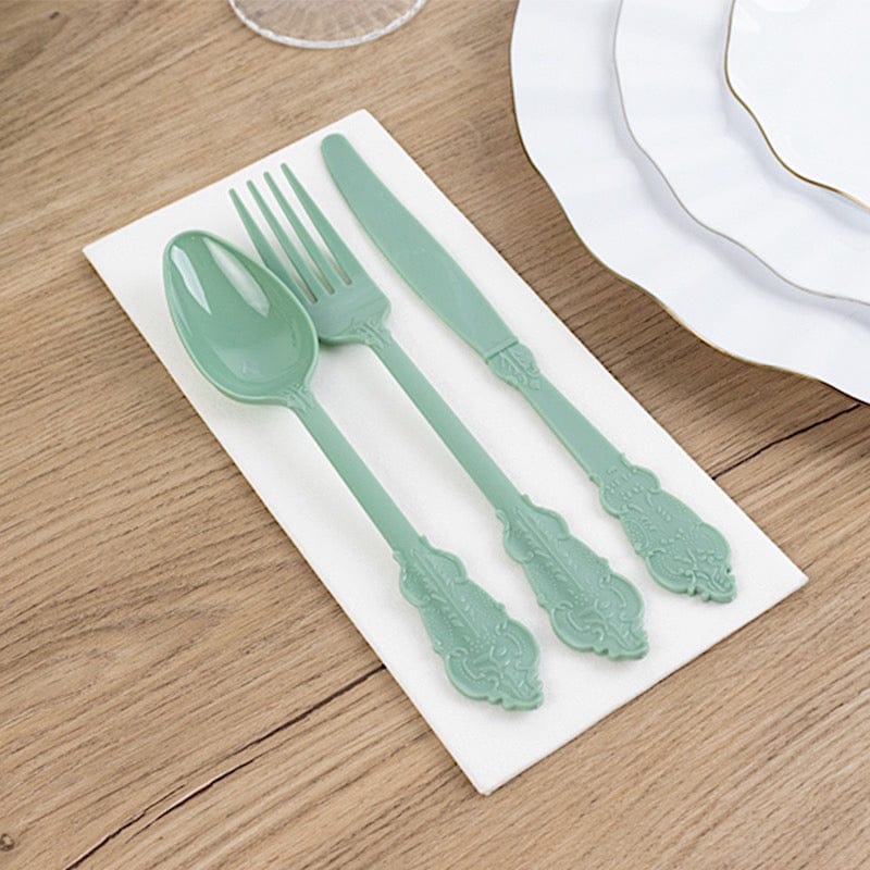 72 Baroque Style Heavy Duty Plastic Cutlery Spoons Forks and Knives Set - Disposable Tableware