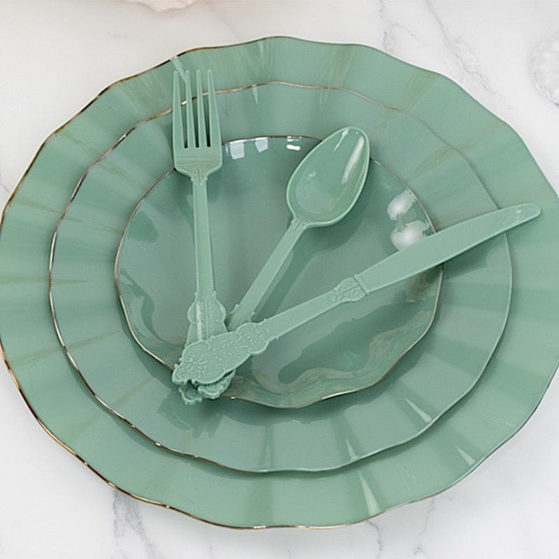 72 Baroque Style Heavy Duty Plastic Cutlery Spoons Forks and Knives Set - Disposable Tableware