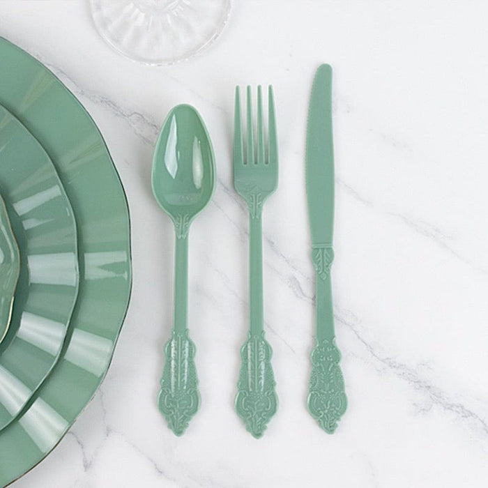 72 Baroque Style Heavy Duty Plastic Cutlery Spoons Forks and Knives Set - Disposable Tableware