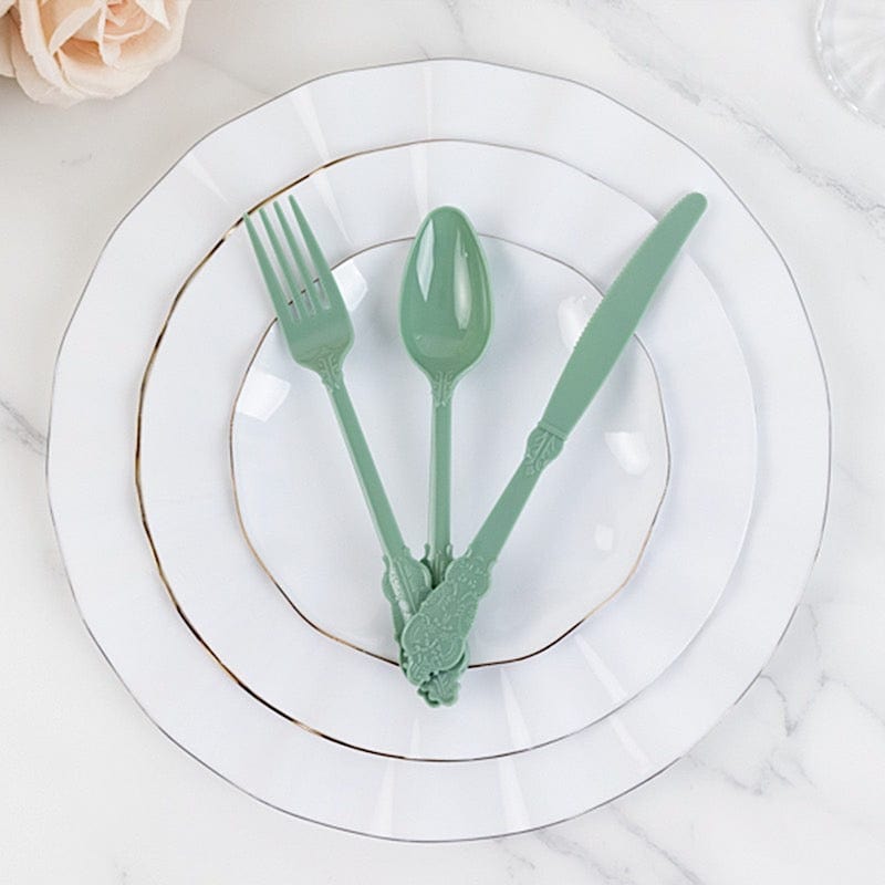 72 Baroque Style Heavy Duty Plastic Cutlery Spoons Forks and Knives Set - Disposable Tableware