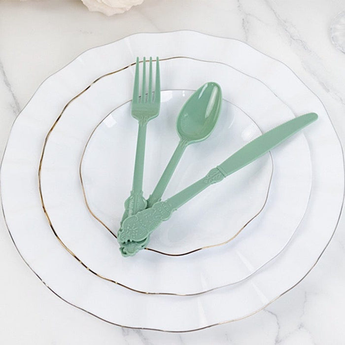 72 Baroque Style Heavy Duty Plastic Cutlery Spoons Forks and Knives Set - Disposable Tableware