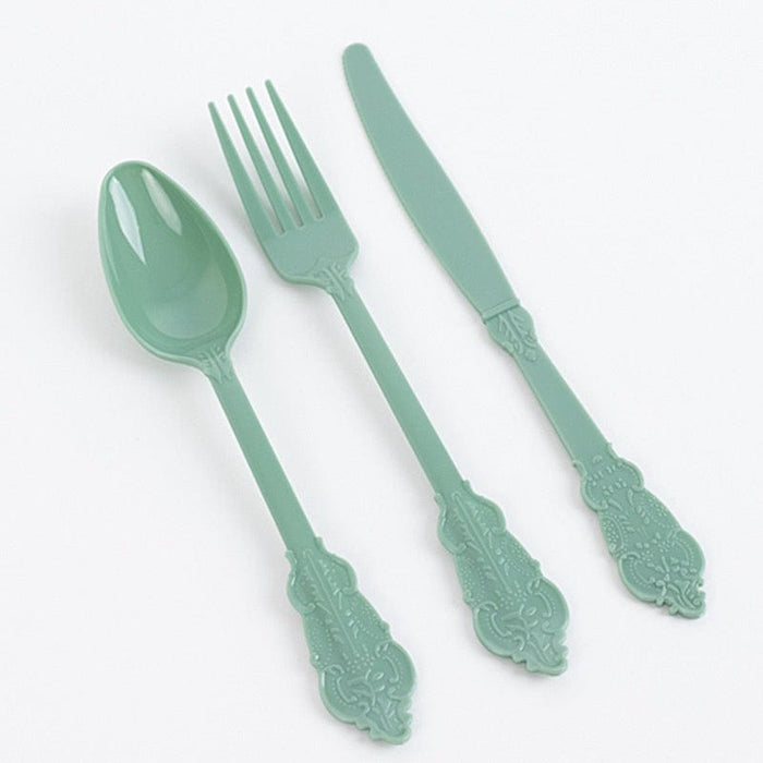 72 Baroque Style Heavy Duty Plastic Cutlery Spoons Forks and Knives Set - Disposable Tableware