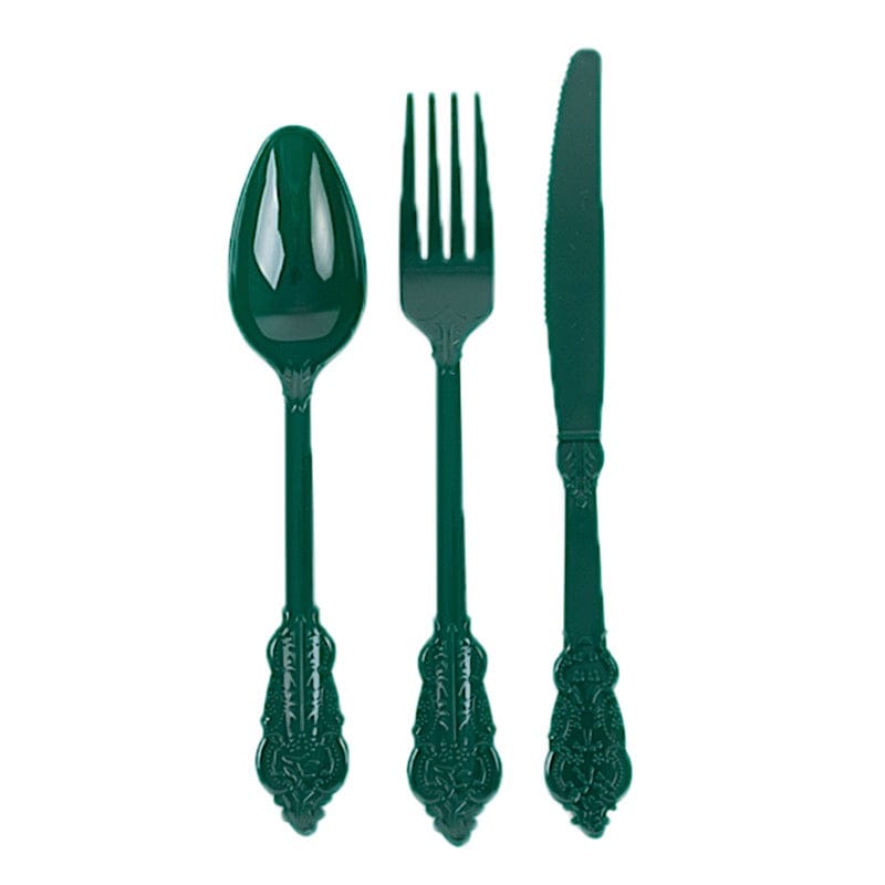 72 Baroque Style Heavy Duty Plastic Cutlery Spoons Forks and Knives Set - Disposable Tableware