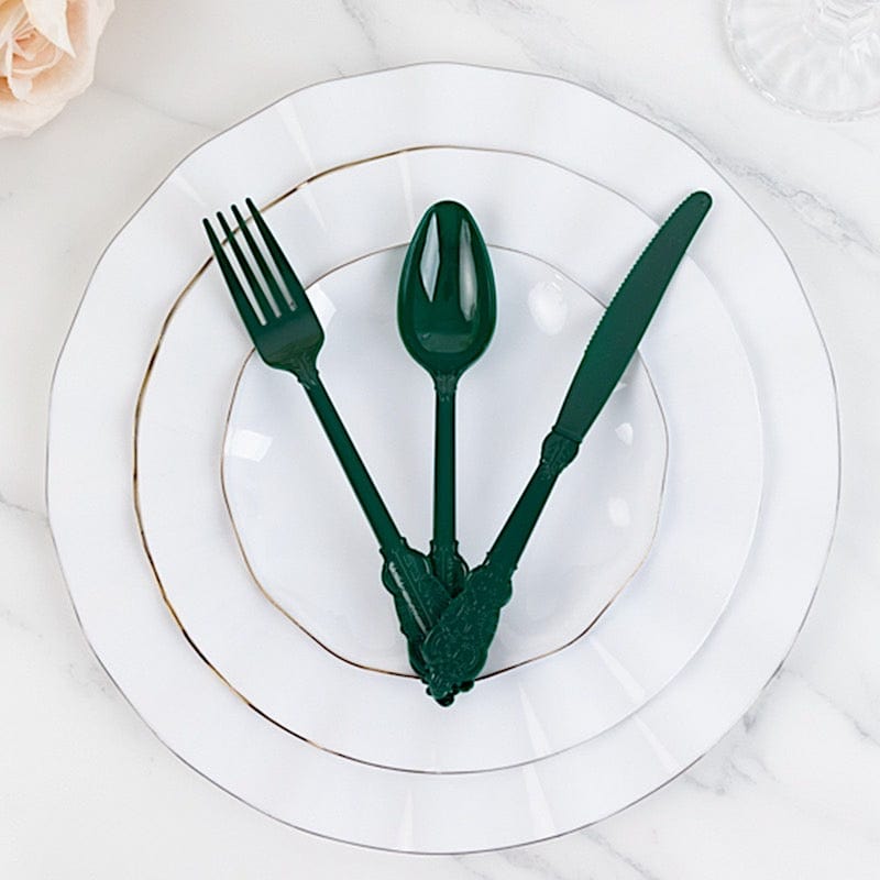 72 Baroque Style Heavy Duty Plastic Cutlery Spoons Forks and Knives Set - Disposable Tableware