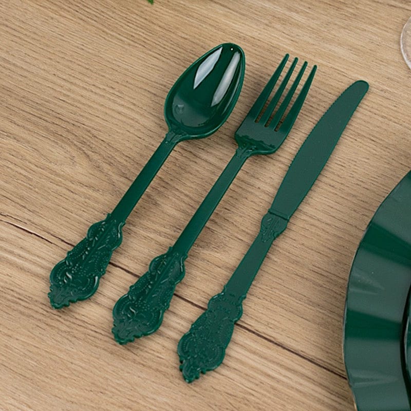 72 Baroque Style Heavy Duty Plastic Cutlery Spoons Forks and Knives Set - Disposable Tableware