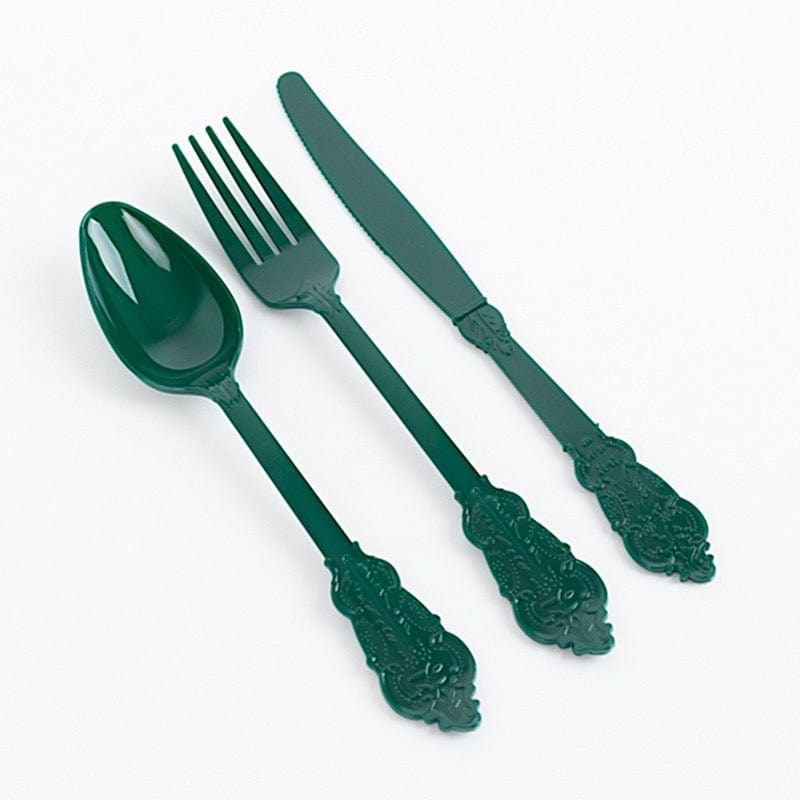 72 Baroque Style Heavy Duty Plastic Cutlery Spoons Forks and Knives Set - Disposable Tableware