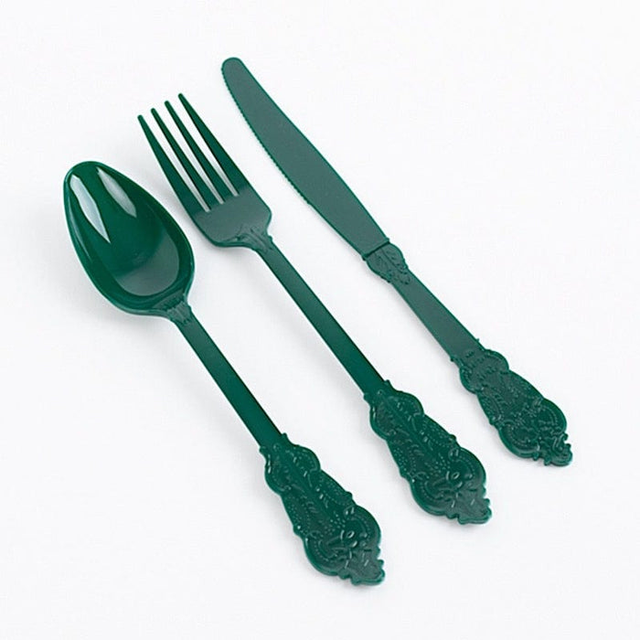 72 Baroque Style Heavy Duty Plastic Cutlery Spoons Forks and Knives Set - Disposable Tableware