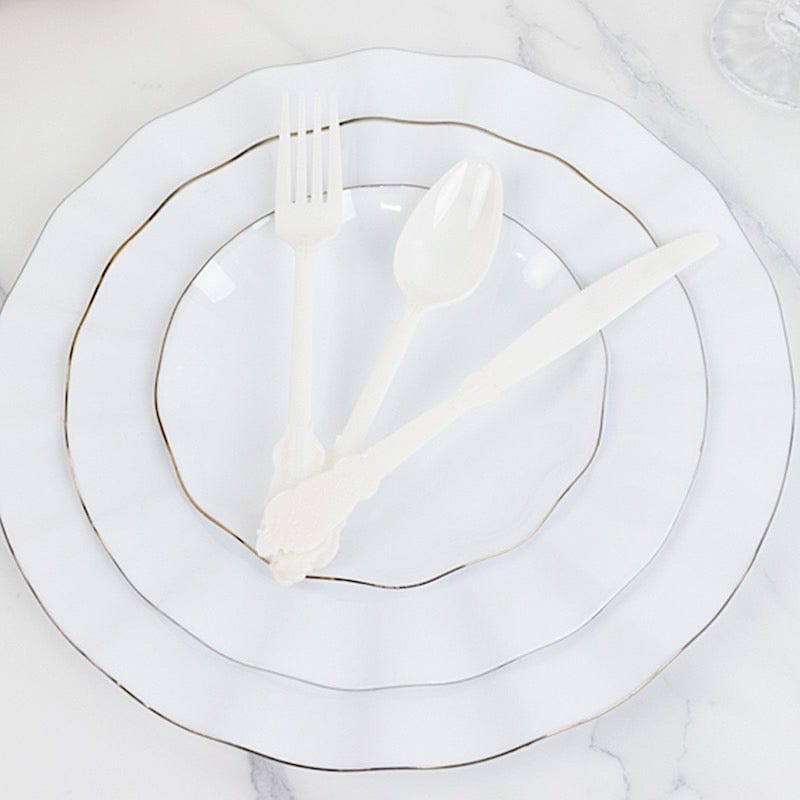 72 Baroque Style Heavy Duty Plastic Cutlery Spoons Forks and Knives Set - Disposable Tableware