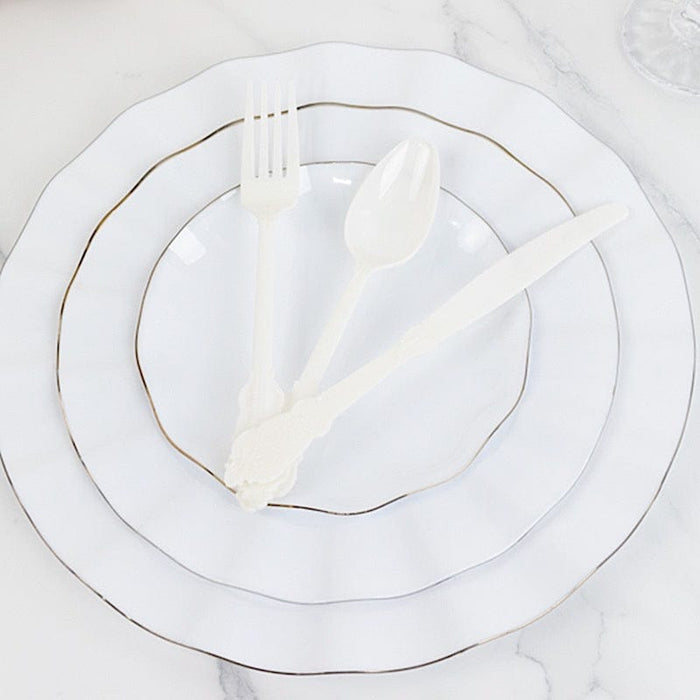 72 Baroque Style Heavy Duty Plastic Cutlery Spoons Forks and Knives Set - Disposable Tableware