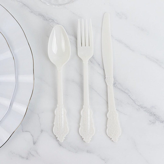 72 Baroque Style Heavy Duty Plastic Cutlery Spoons Forks and Knives Set - Disposable Tableware