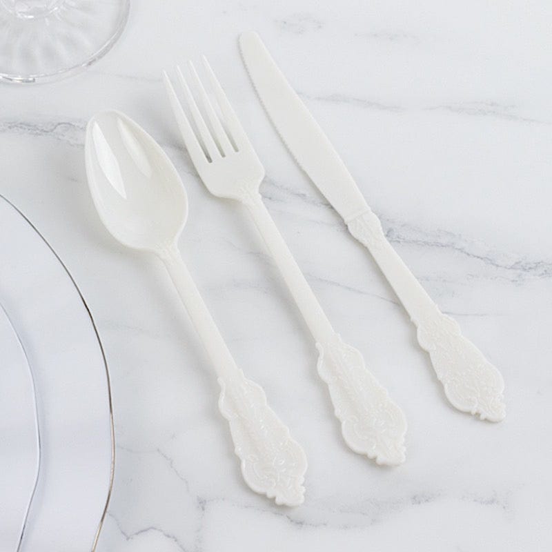 72 Baroque Style Heavy Duty Plastic Cutlery Spoons Forks and Knives Set - Disposable Tableware