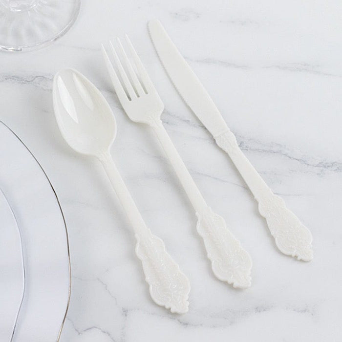 72 Baroque Style Heavy Duty Plastic Cutlery Spoons Forks and Knives Set - Disposable Tableware