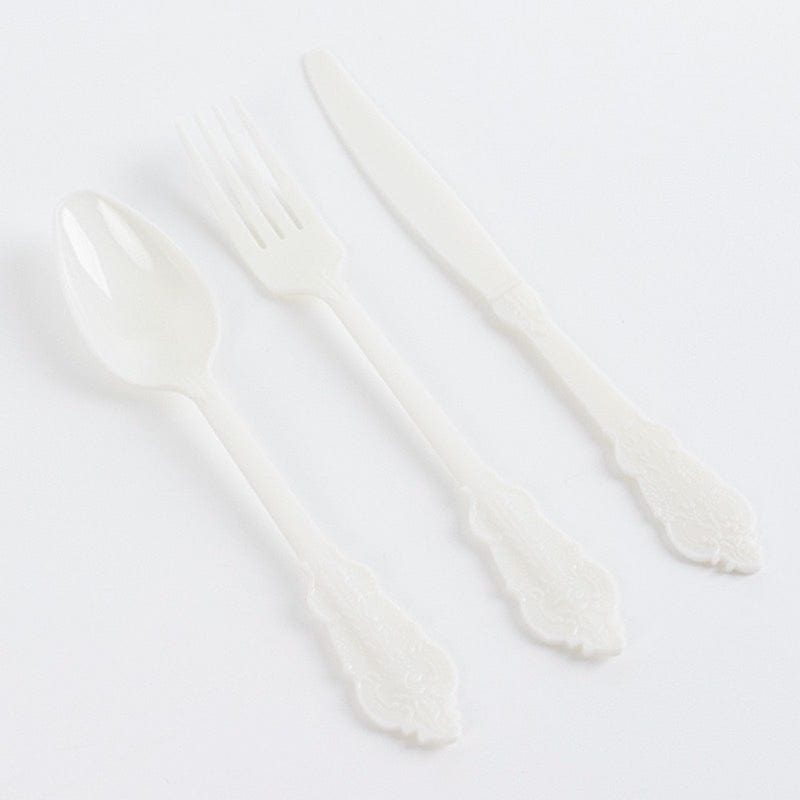 72 Baroque Style Heavy Duty Plastic Cutlery Spoons Forks and Knives Set - Disposable Tableware