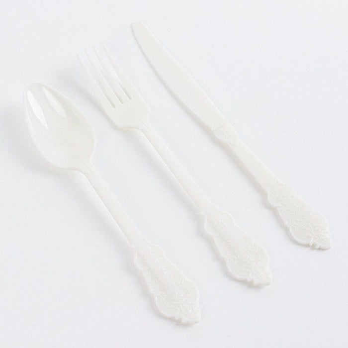 72 Baroque Style Heavy Duty Plastic Cutlery Spoons Forks and Knives Set - Disposable Tableware