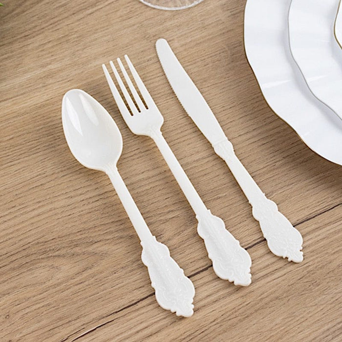72 Baroque Style Heavy Duty Plastic Cutlery Spoons Forks and Knives Set - Disposable Tableware