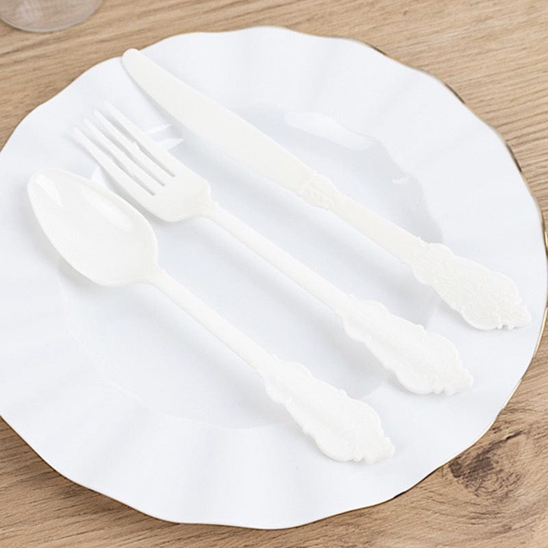 72 Baroque Style Heavy Duty Plastic Cutlery Spoons Forks and Knives Set - Disposable Tableware
