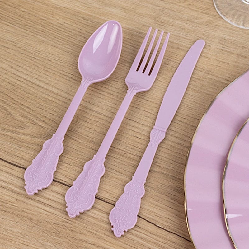 72 Baroque Style Heavy Duty Plastic Cutlery Spoons Forks and Knives Set - Disposable Tableware