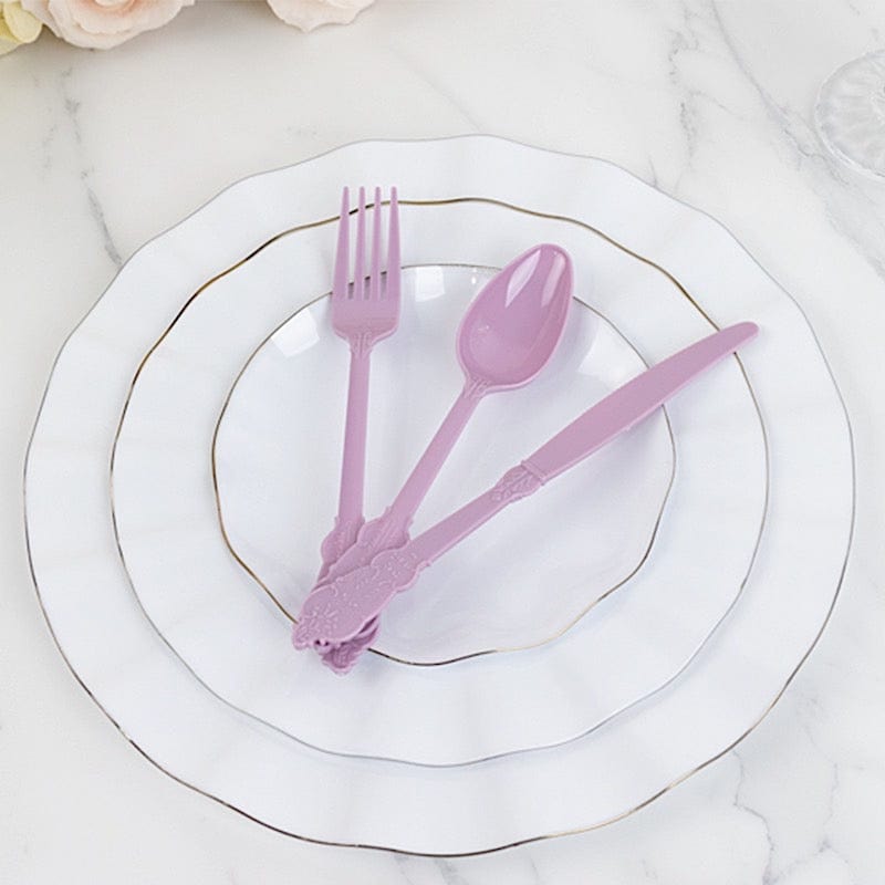 72 Baroque Style Heavy Duty Plastic Cutlery Spoons Forks and Knives Set - Disposable Tableware