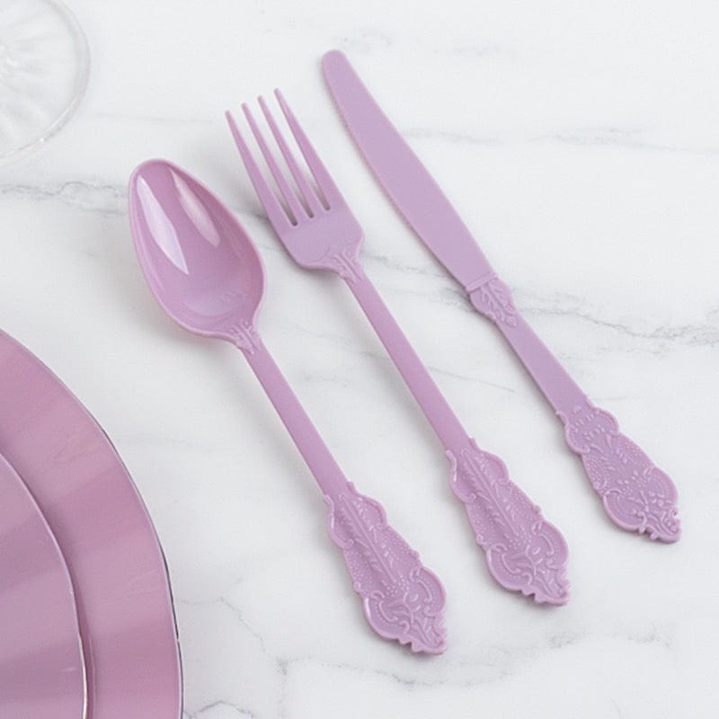 72 Baroque Style Heavy Duty Plastic Cutlery Spoons Forks and Knives Set - Disposable Tableware
