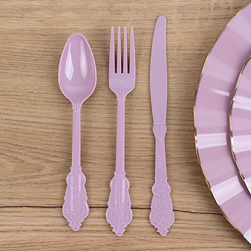 72 Baroque Style Heavy Duty Plastic Cutlery Spoons Forks and Knives Set - Disposable Tableware