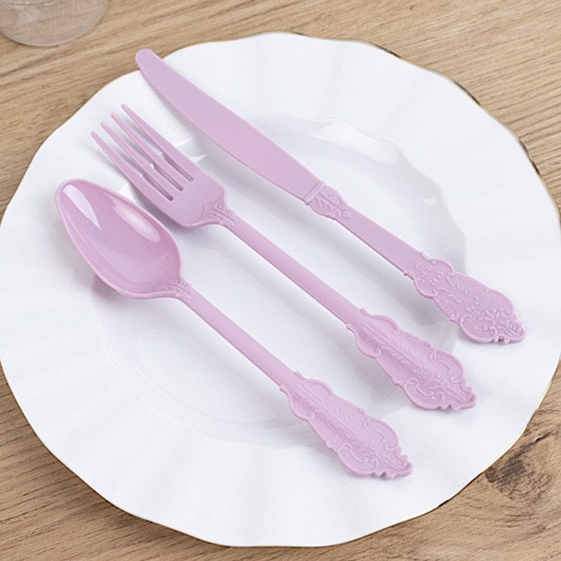 72 Baroque Style Heavy Duty Plastic Cutlery Spoons Forks and Knives Set - Disposable Tableware