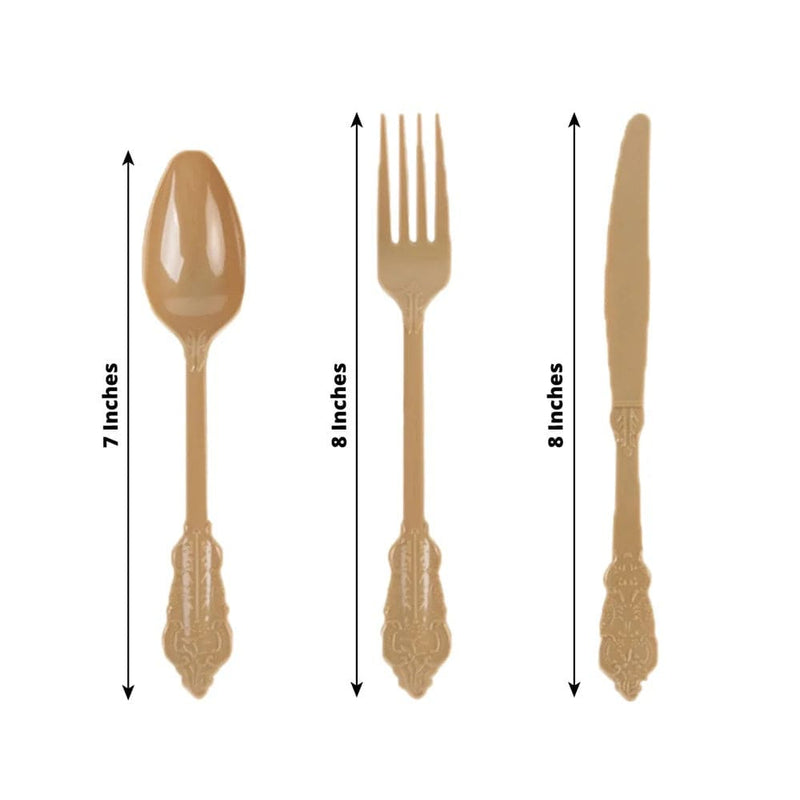 72 Baroque Style Heavy Duty Plastic Cutlery Spoons Forks and Knives Set - Disposable Tableware