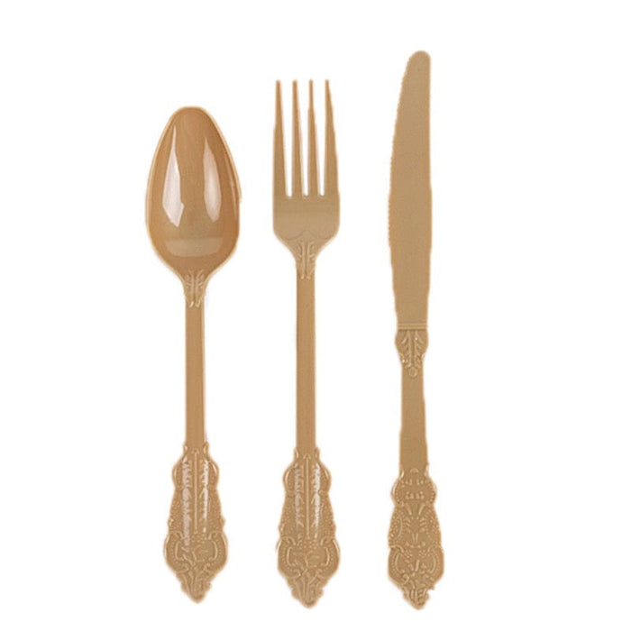 72 Baroque Style Heavy Duty Plastic Cutlery Spoons Forks and Knives Set - Disposable Tableware