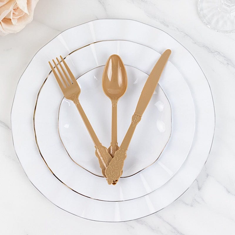 72 Baroque Style Heavy Duty Plastic Cutlery Spoons Forks and Knives Set - Disposable Tableware