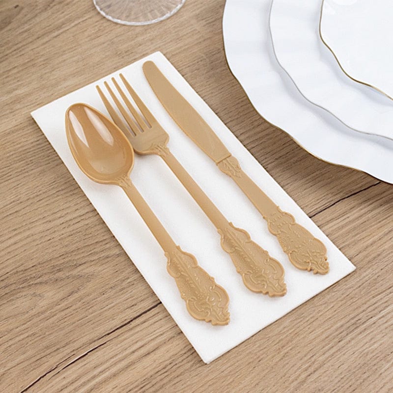 72 Baroque Style Heavy Duty Plastic Cutlery Spoons Forks and Knives Set - Disposable Tableware