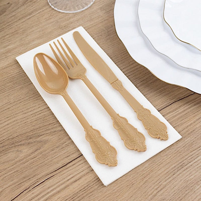 72 Baroque Style Heavy Duty Plastic Cutlery Spoons Forks and Knives Set - Disposable Tableware