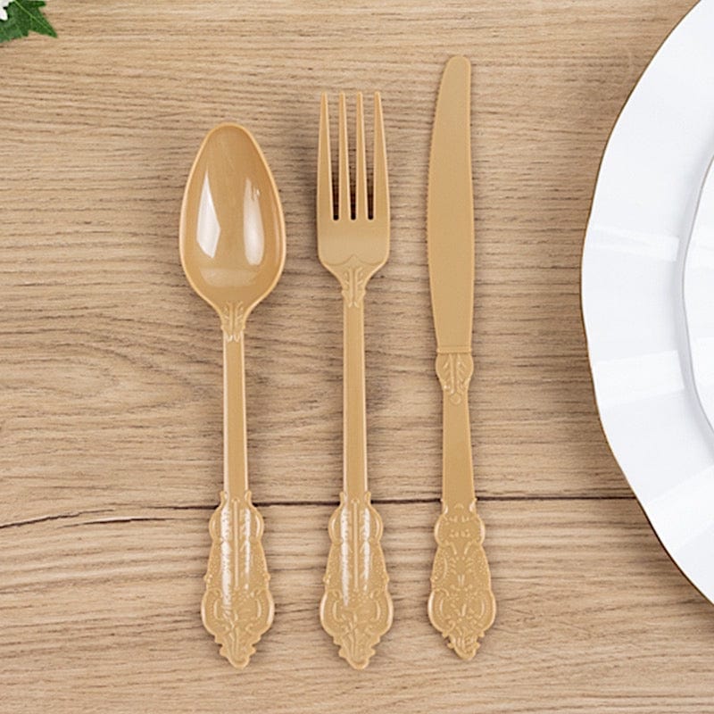 72 Baroque Style Heavy Duty Plastic Cutlery Spoons Forks and Knives Set - Disposable Tableware