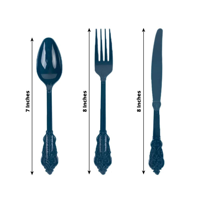 72 Baroque Style Heavy Duty Plastic Cutlery Spoons Forks and Knives Set - Disposable Tableware