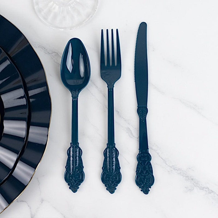 72 Baroque Style Heavy Duty Plastic Cutlery Spoons Forks and Knives Set - Disposable Tableware