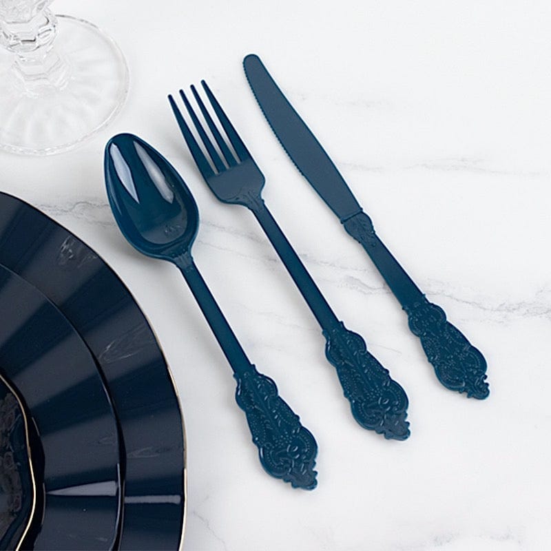 72 Baroque Style Heavy Duty Plastic Cutlery Spoons Forks and Knives Set - Disposable Tableware