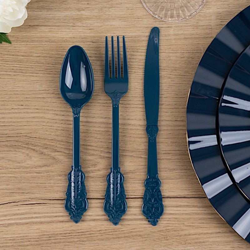 72 Baroque Style Heavy Duty Plastic Cutlery Spoons Forks and Knives Set - Disposable Tableware