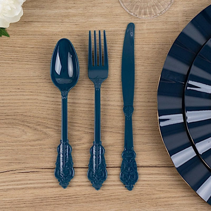 72 Baroque Style Heavy Duty Plastic Cutlery Spoons Forks and Knives Set - Disposable Tableware