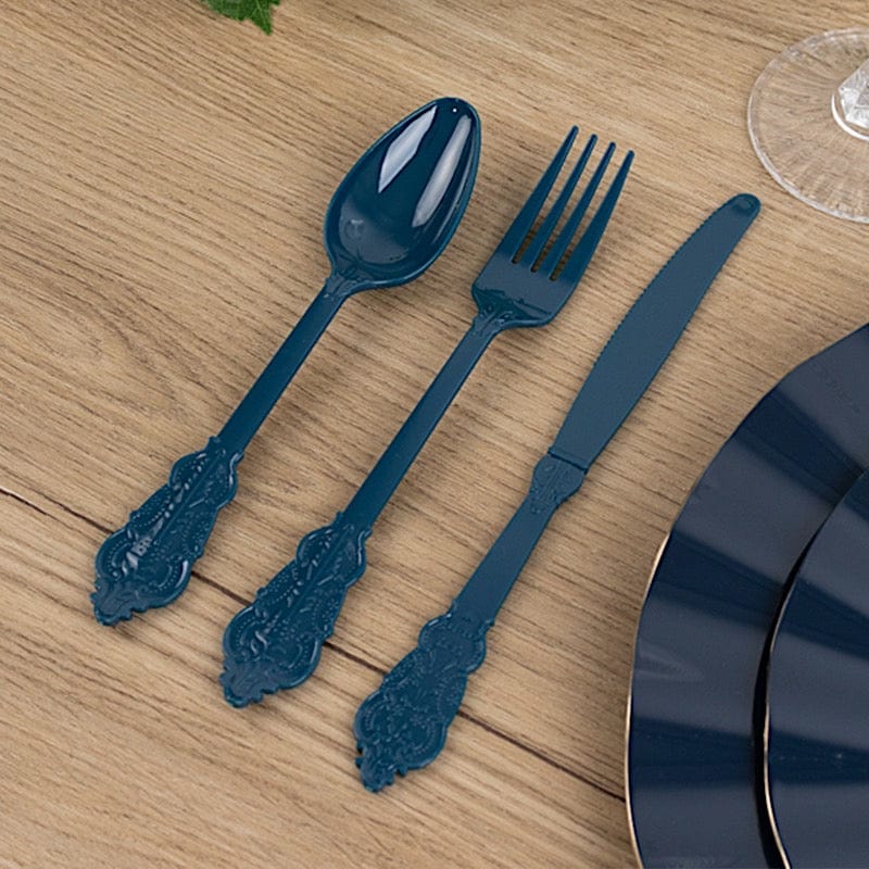 72 Baroque Style Heavy Duty Plastic Cutlery Spoons Forks and Knives Set - Disposable Tableware