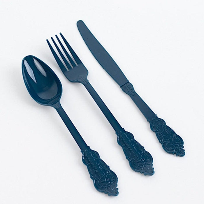 72 Baroque Style Heavy Duty Plastic Cutlery Spoons Forks and Knives Set - Disposable Tableware