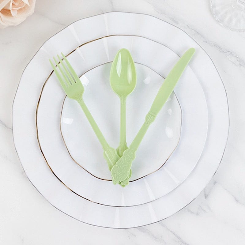 72 Baroque Style Heavy Duty Plastic Cutlery Spoons Forks and Knives Set - Disposable Tableware