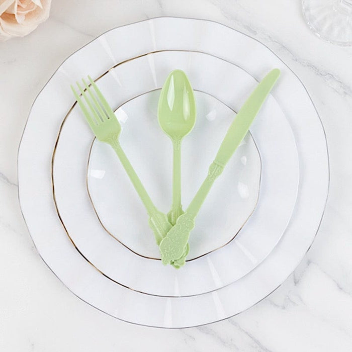 72 Baroque Style Heavy Duty Plastic Cutlery Spoons Forks and Knives Set - Disposable Tableware