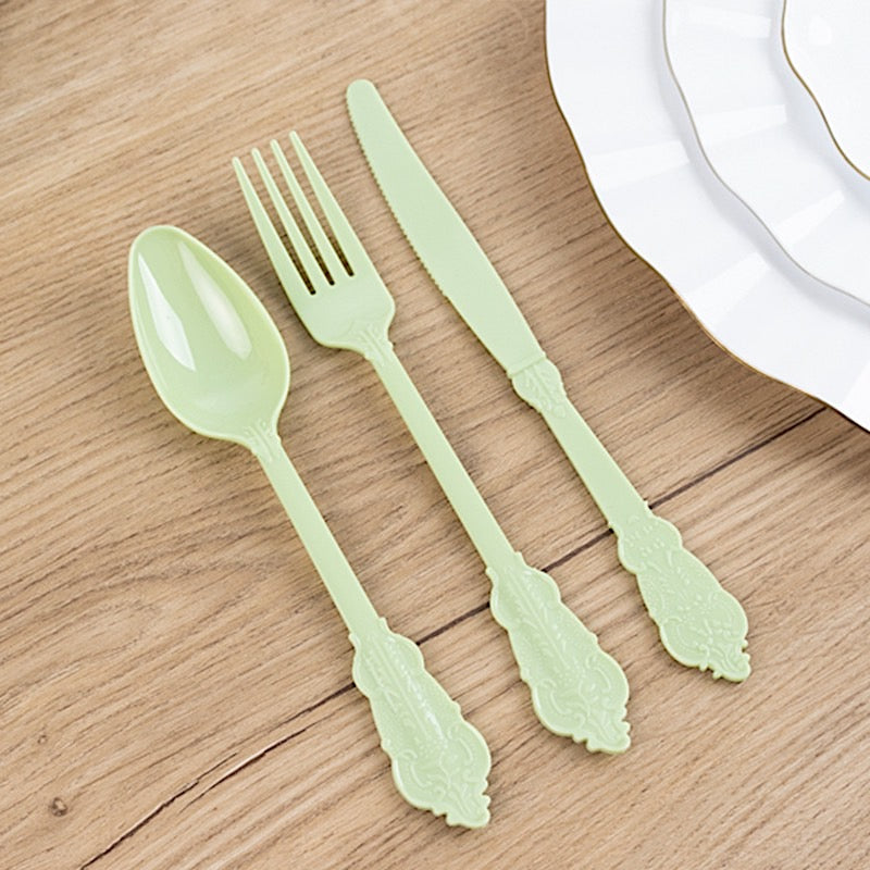 72 Baroque Style Heavy Duty Plastic Cutlery Spoons Forks and Knives Set - Disposable Tableware