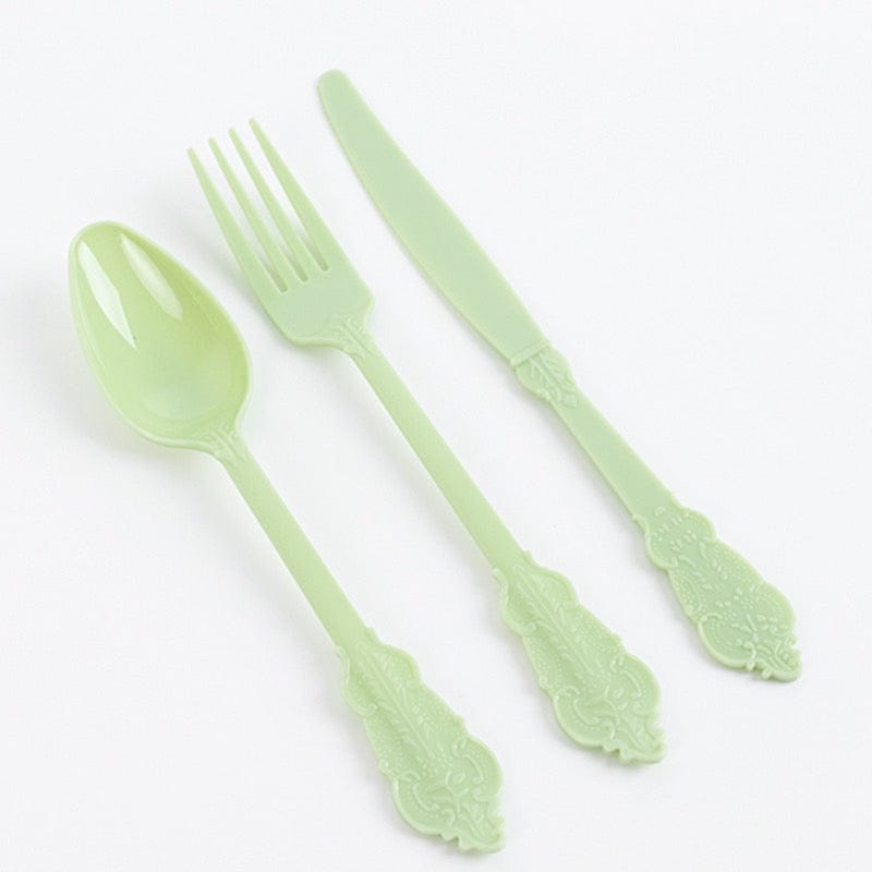 72 Baroque Style Heavy Duty Plastic Cutlery Spoons Forks and Knives Set - Disposable Tableware