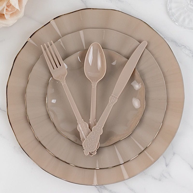 72 Baroque Style Heavy Duty Plastic Cutlery Spoons Forks and Knives Set - Disposable Tableware