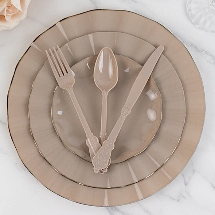 72 Baroque Style Heavy Duty Plastic Cutlery Spoons Forks and Knives Set - Disposable Tableware