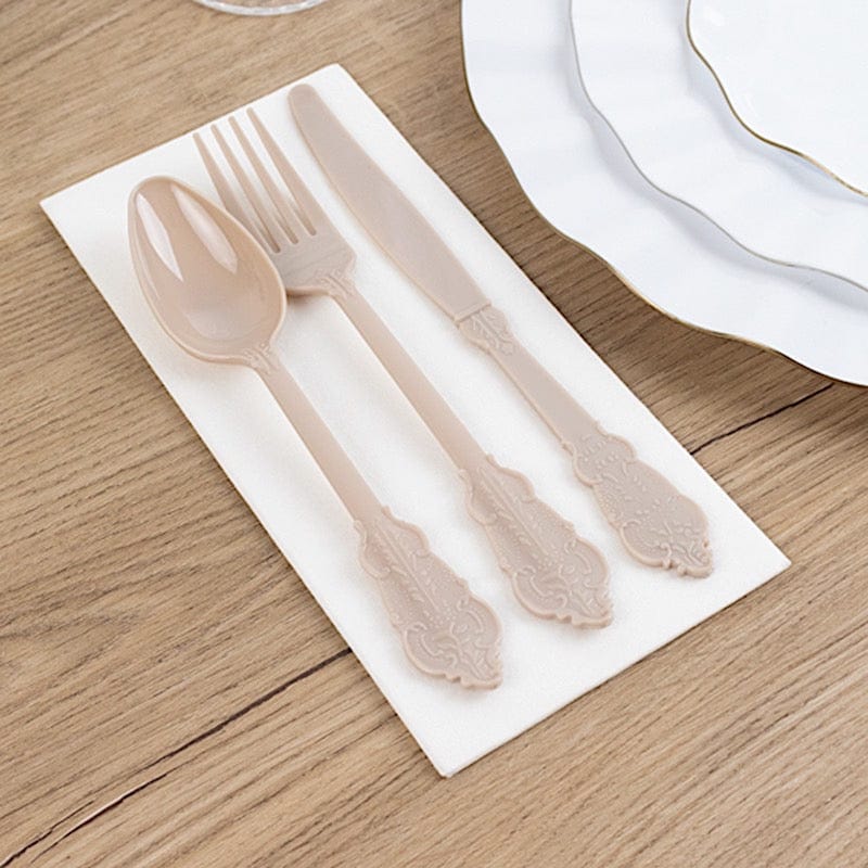 72 Baroque Style Heavy Duty Plastic Cutlery Spoons Forks and Knives Set - Disposable Tableware